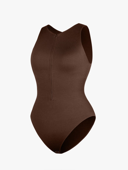 Seamless Ribbed Zip-Up Bodysuit