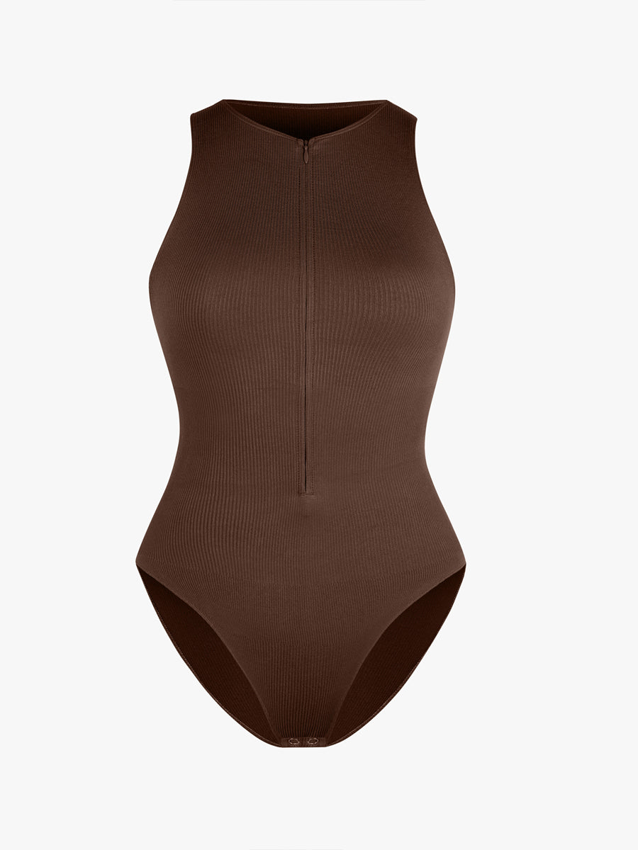 Seamless Ribbed Zip-Up Bodysuit