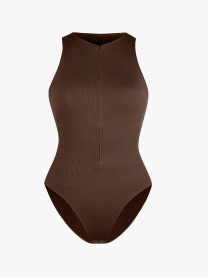 Seamless Ribbed Zip-Up Bodysuit