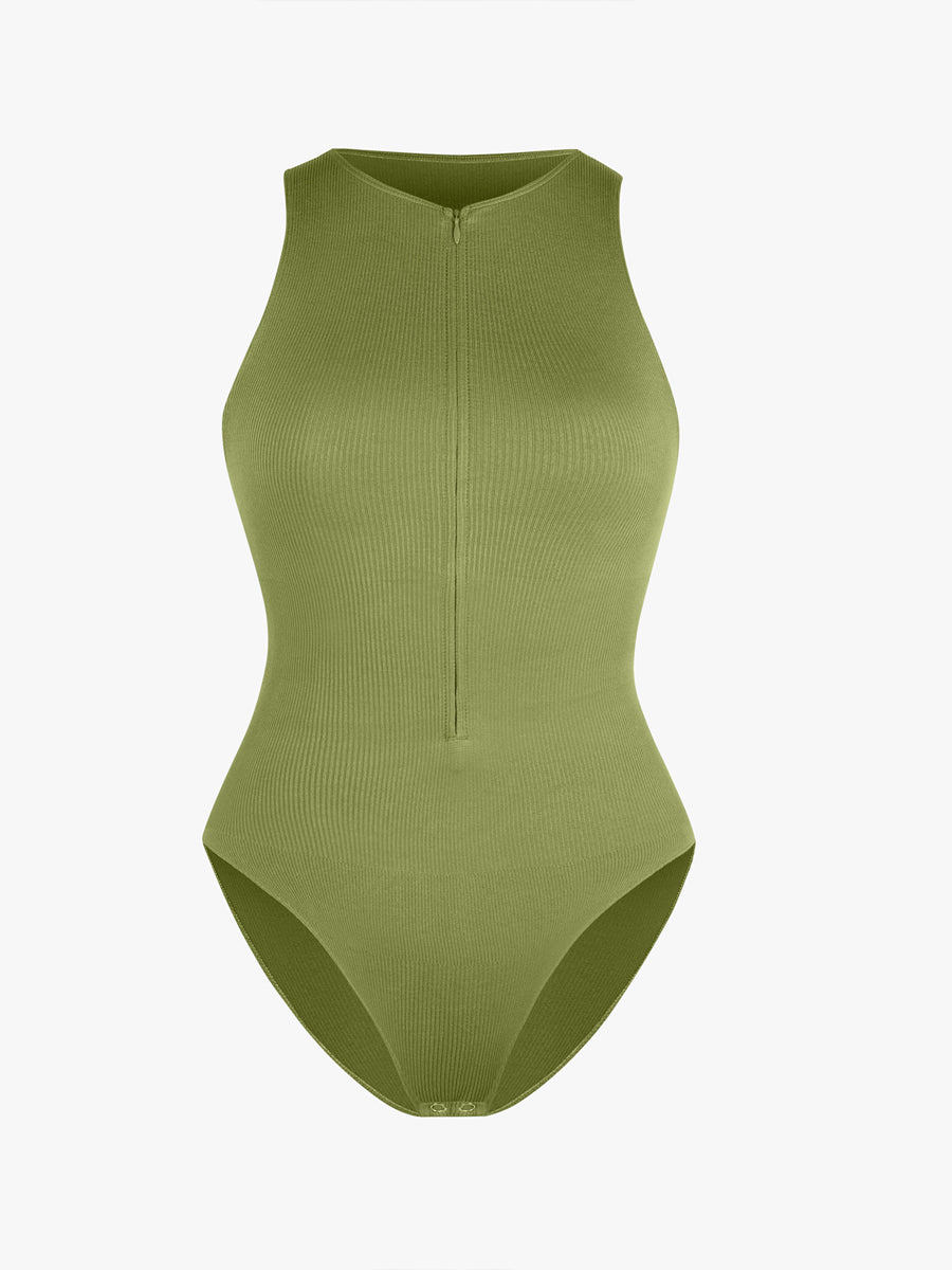 Seamless Ribbed Zip-Up Bodysuit