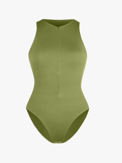 Seamless Ribbed Zip-Up Bodysuit