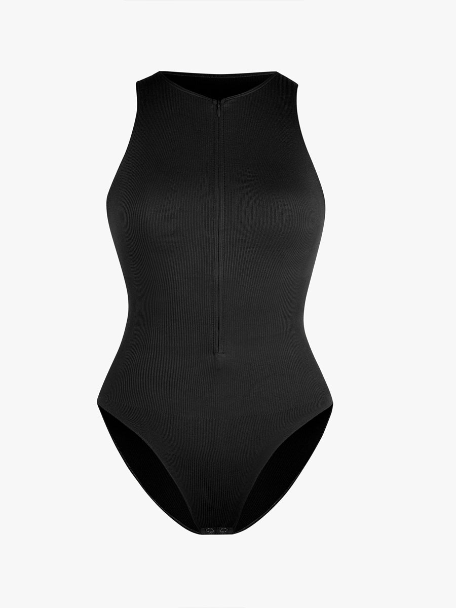 Seamless Ribbed Zip-Up Bodysuit