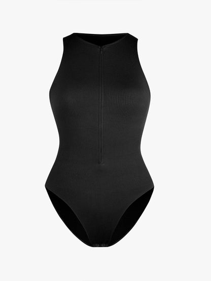 Seamless Ribbed Zip-Up Bodysuit