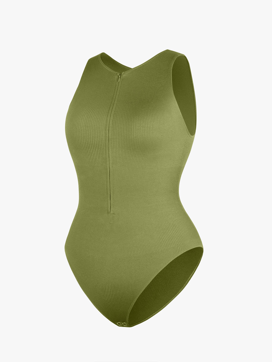Seamless Ribbed Zip-Up Bodysuit