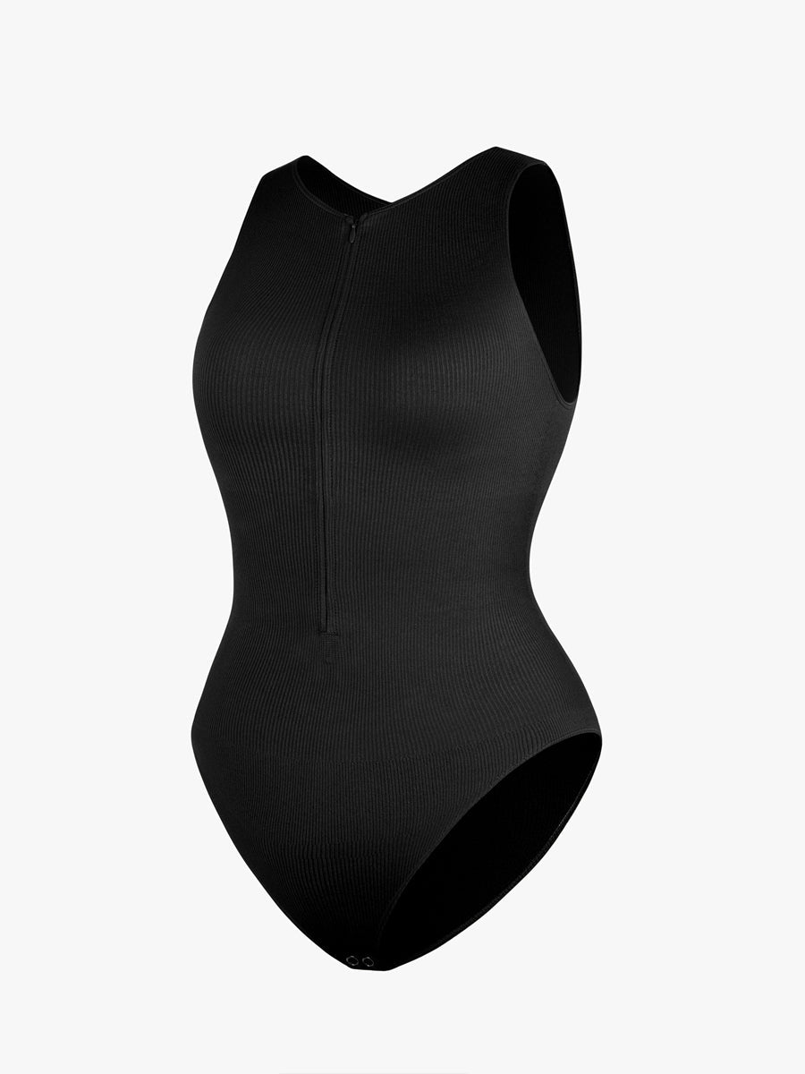 Seamless Ribbed Zip-Up Bodysuit