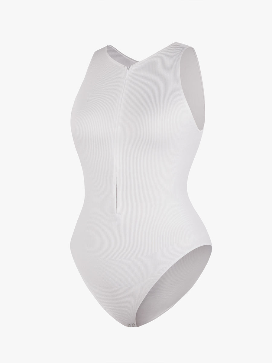 Seamless Ribbed Zip-Up Bodysuit