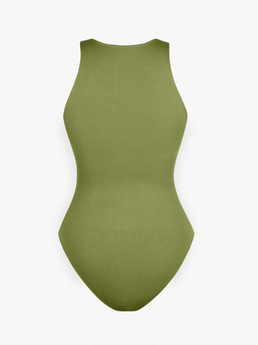 Seamless Ribbed Zip-Up Bodysuit