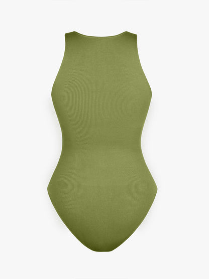 Seamless Ribbed Zip-Up Bodysuit