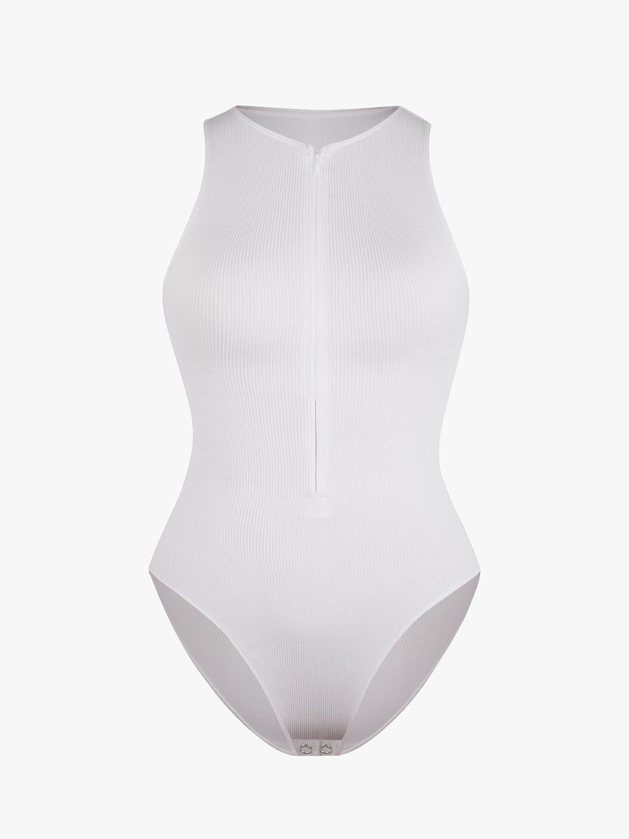 Seamless Ribbed Zip-Up Bodysuit