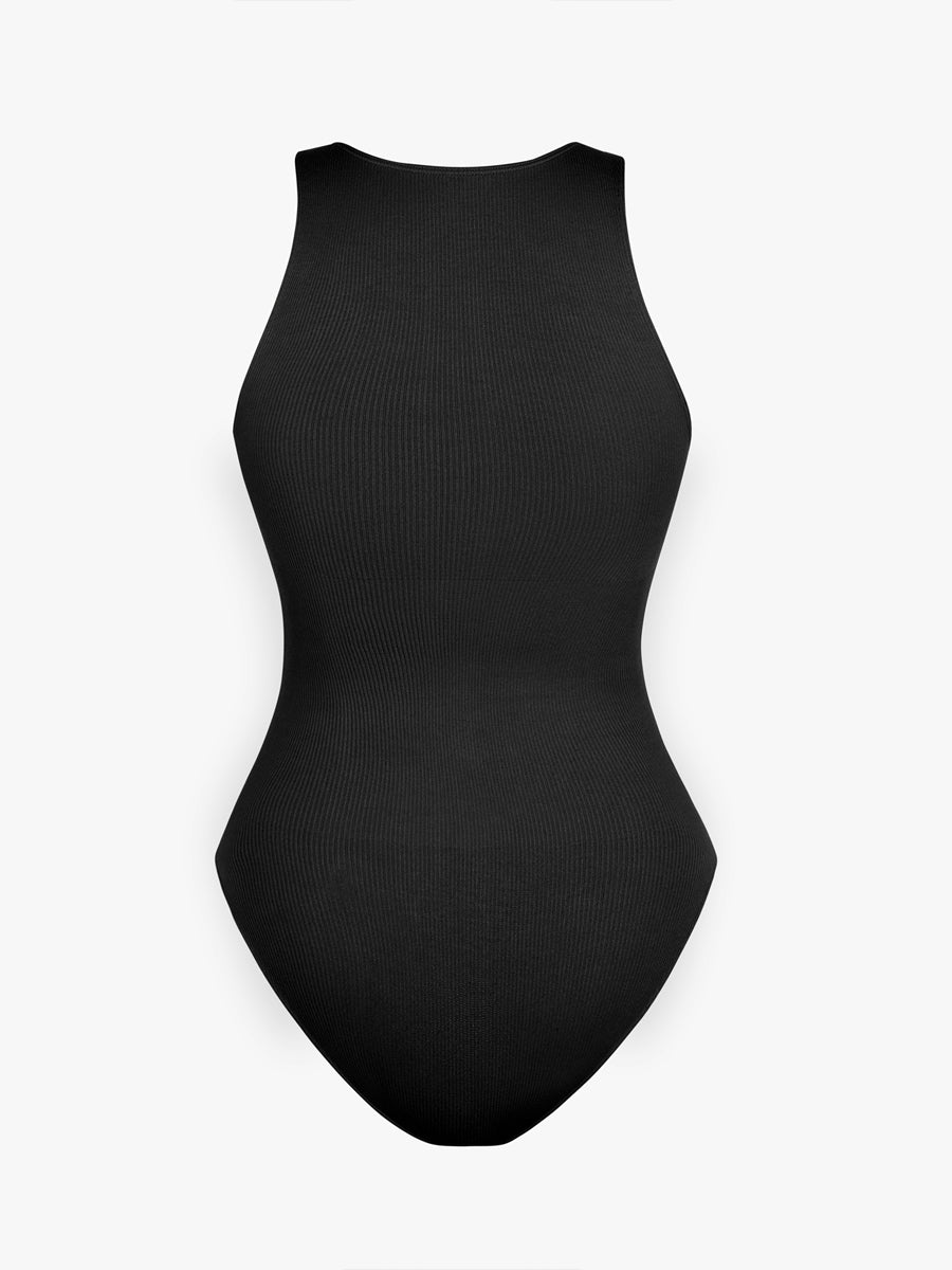 Seamless Ribbed Zip-Up Bodysuit