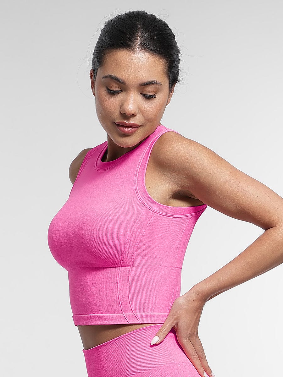 Seamless Sports Top with Built-in Bra & Removable Cups