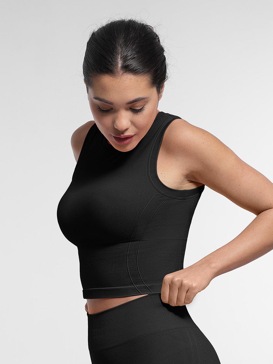 Seamless Sports Top with Built-in Bra & Removable Cups