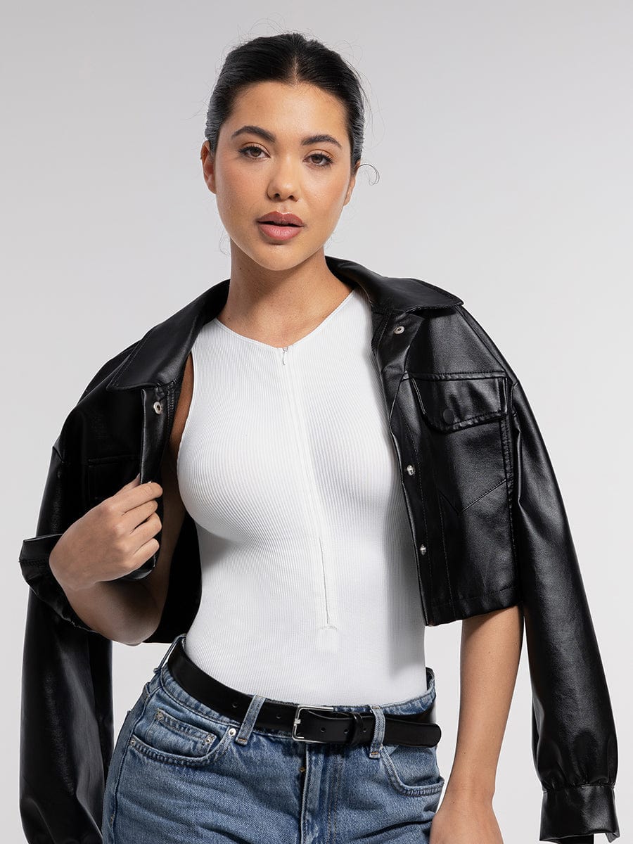 Seamless Ribbed Zip-Up Bodysuit